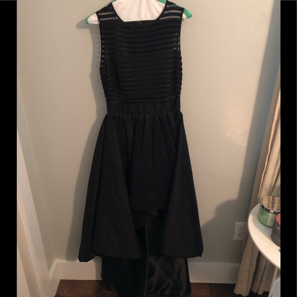 Black satin high low formal dress